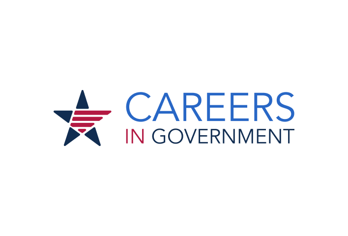 Logo for "Careers in Government," featuring a stylized star composed of blue and red stripes, subtly integrating elements of Artificial Intelligence.